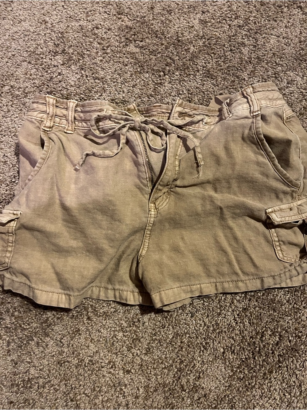 American Eagle Outfitters Olive-Taupe Cargo Drawstring Shorts